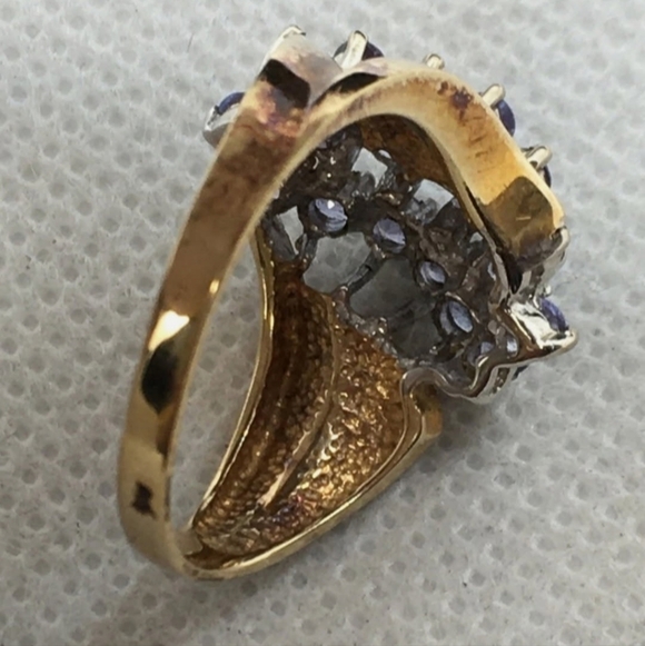 Real Vintage Tanzinite Cluster Ring 10k 1ctWeight Tanzinite Size 5 - Picture 13 of 16